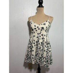 Free People Babydoll Mini Dress Women's 2 Green Floral Spaghetti Swing Fairy New